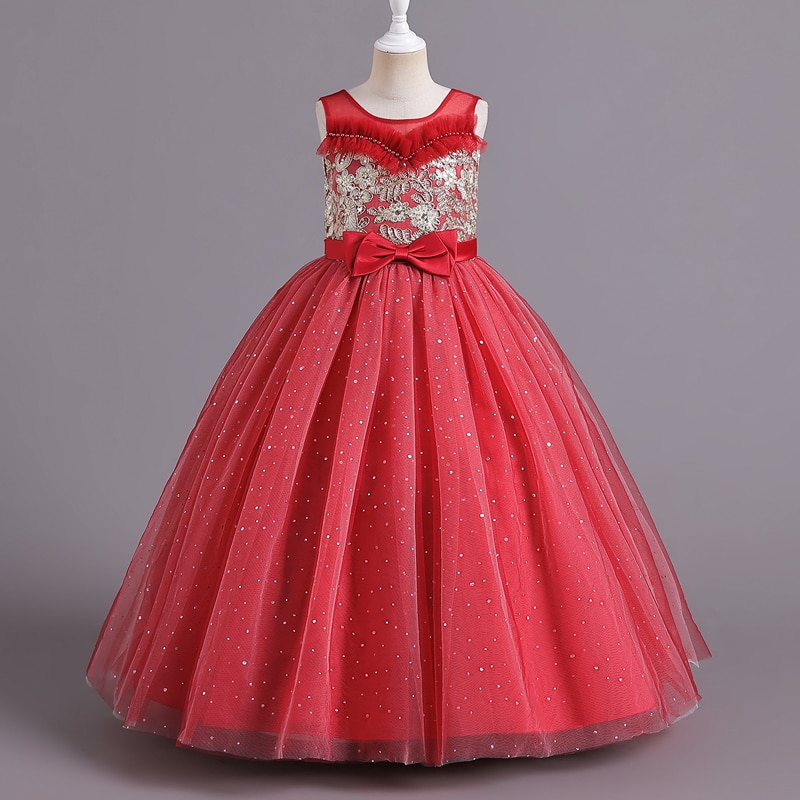 6623 Girls' Evening Dresses Sequin Fluffy Long Princess Skirts Sweetly Bowed Back Mesh Performance Flower Host Piano