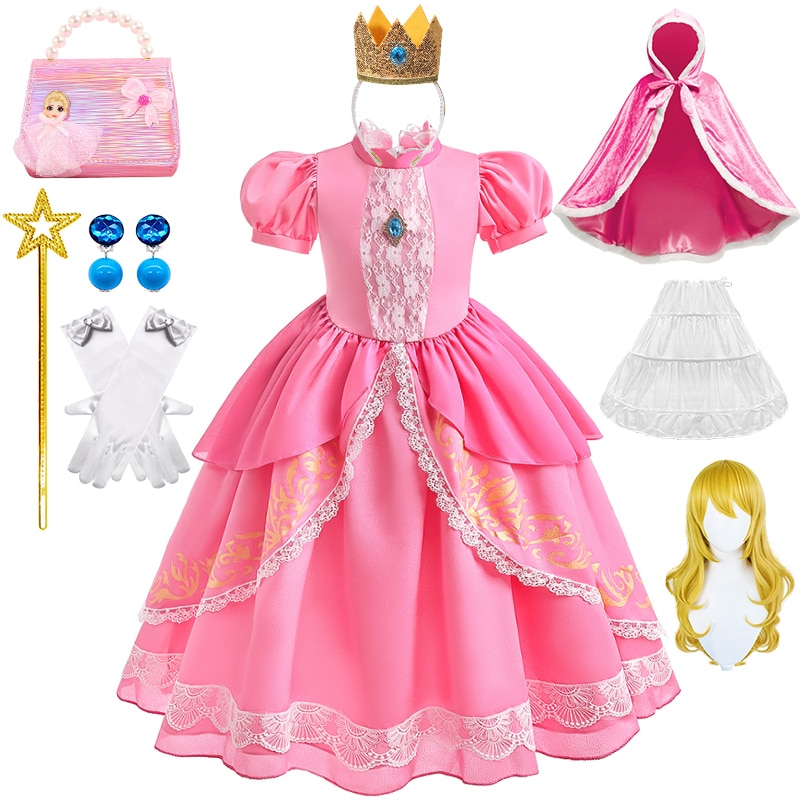 Halloween Girls Cosplay Original Game Movie Super Bros Princess Peach Costumes Luigi Brothers Christmas Masquerade Party Dress