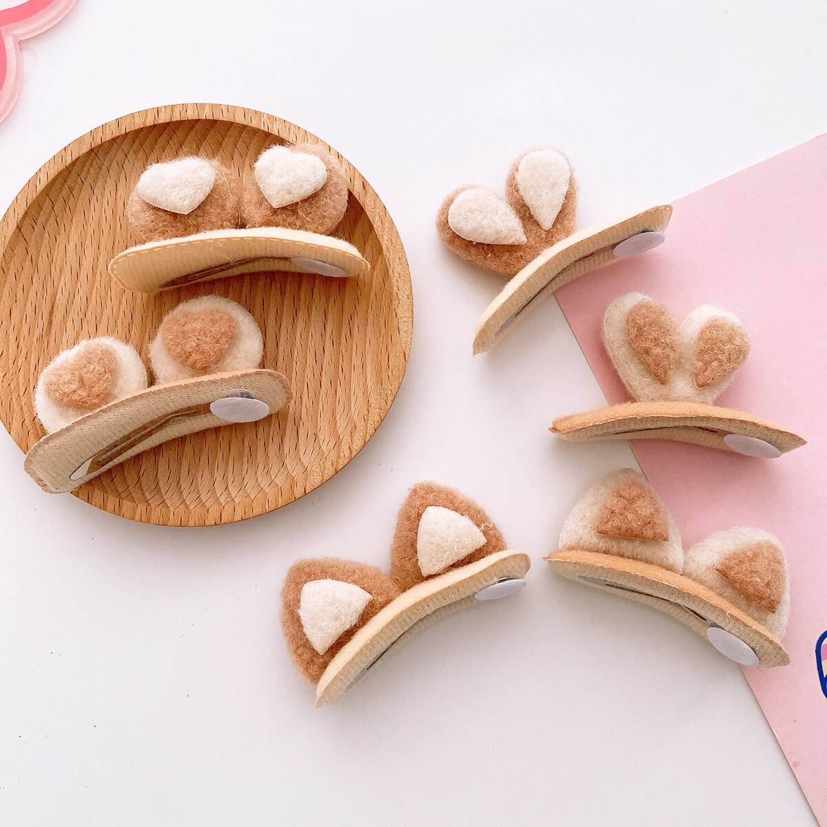 2 Pcs Cute Sweet Plush Autumn Winter Lovely Ears Bangs BB Hair Clip Children's Milk Tea Color Kawaii Accessories for Girls