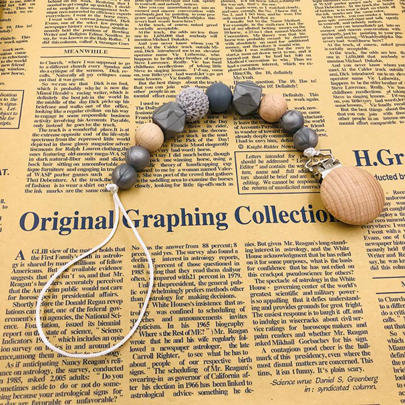 New Personalized Pacifier Silicone Beech Wood Pacifier Clips Pacifier Chain Safe Teething Chain Baby Teething Teether