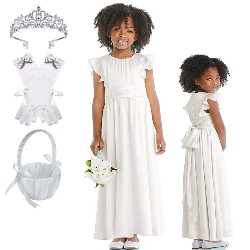 Pageant Children Flower Girl Wedding Bridesmaid Chiffon Princess Dress Formal Occasion Child Graduation Ceremony White Dresses