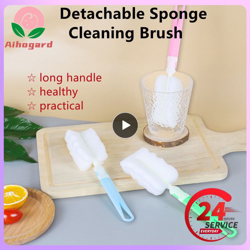 Detachable Sponge Bottle Brush Baby Cup Long Handle Cleaning Brush Milk Bottle Practical Kitchen Cleaning Tools Random Color