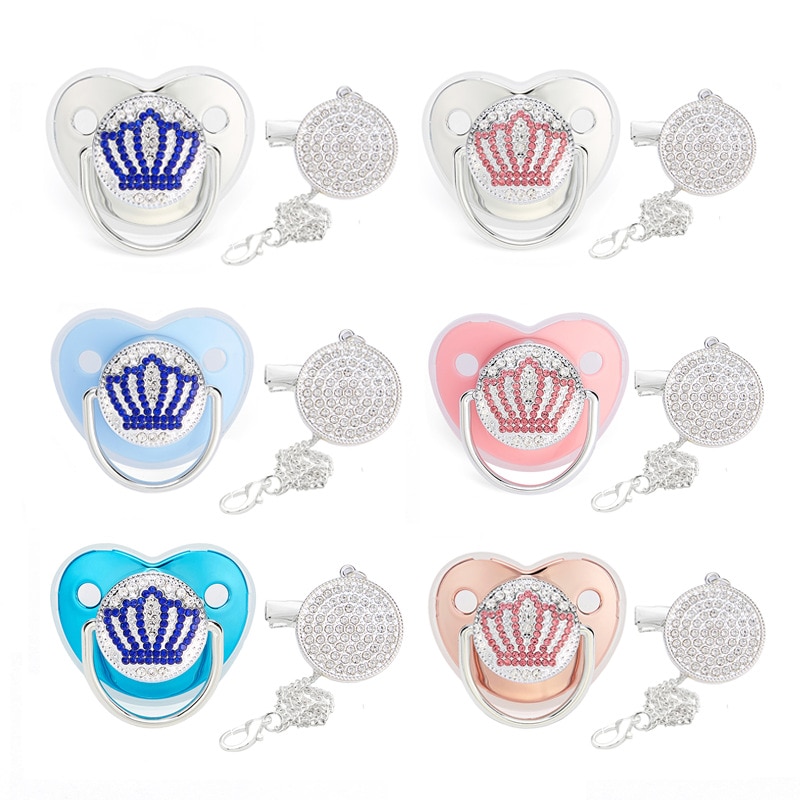 Crown Baby Pacifier Clip Rose Gold Bling BPA free Pacifiers Holder Silicone Soother Nipple Dummy Pacifier Chain Baby Shower Gift