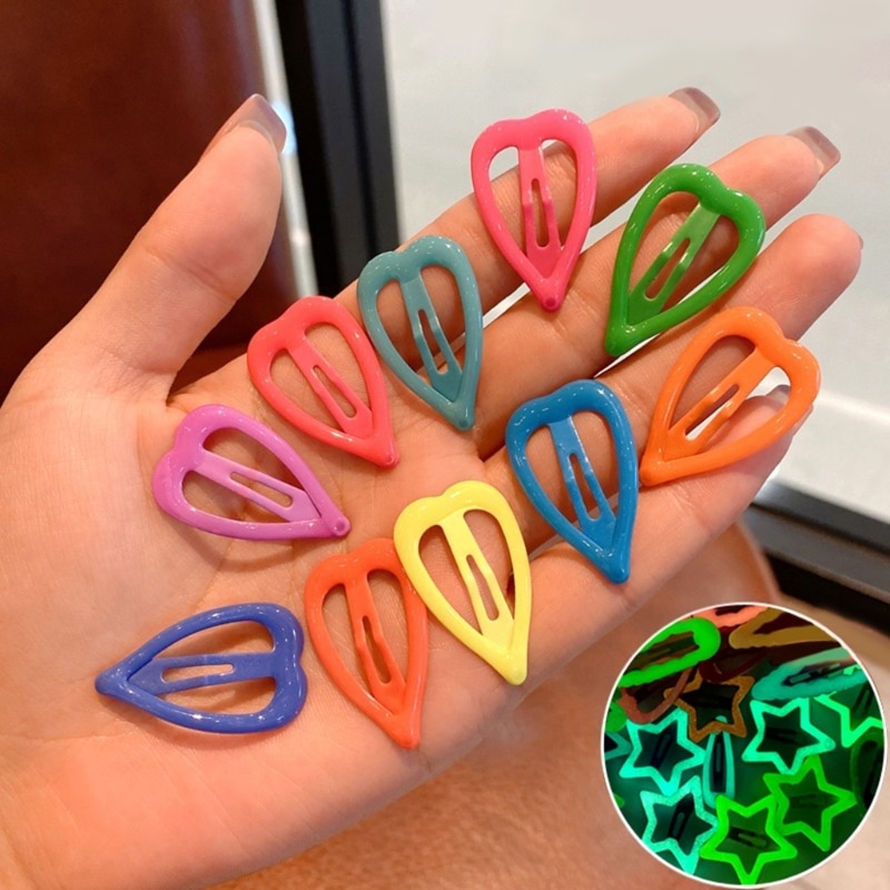 Hair Clips for Girls Noctilucent Star Heart Cute Snap Hair Clips Barrettes for Women Teens Girls Kids 10-piece/set Gift A2UB