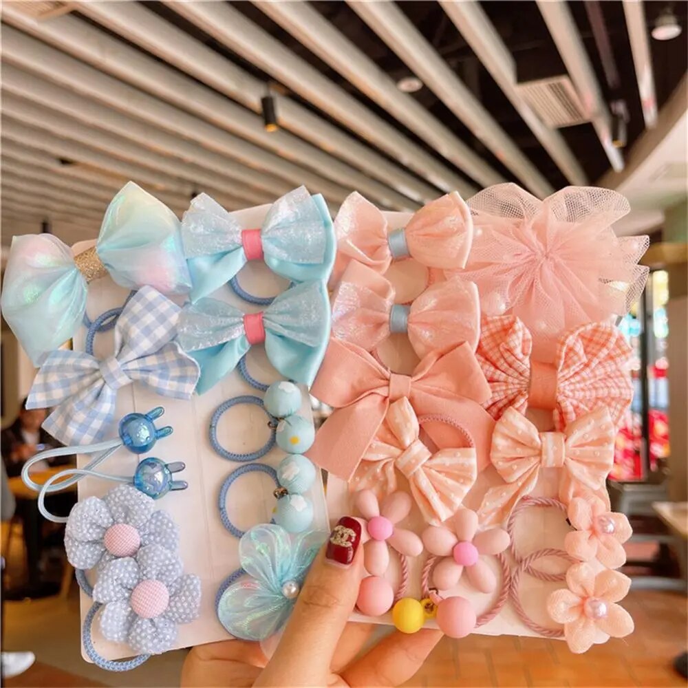 10pcs Not Hurt Hair Children Hair Rope Cute Bow Flower Baby Hair Ring Princess Lace Bow Flower Set Hair Loop Kids Headwear