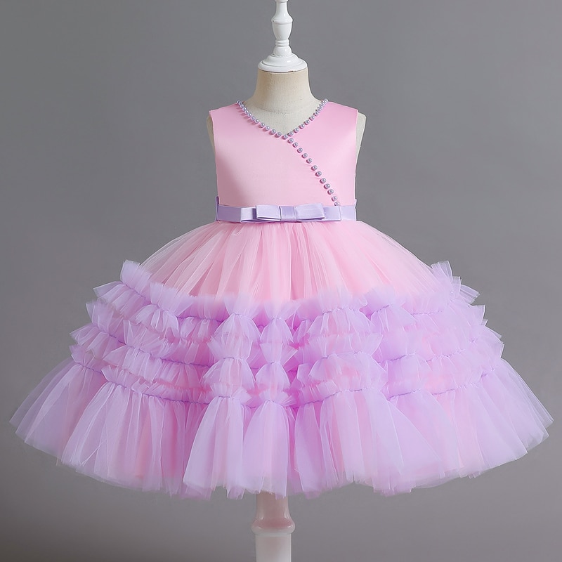 M112 Girls' Dress Sleeveless Mesh Fluffy Princess Pink Purple Performance Show Flower Boy Dinner Short Skirt