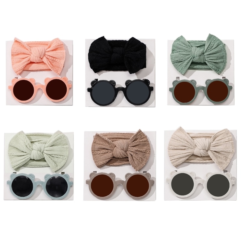 Headband & Sunglasses Set for Baby Girls Bow Hairband Hair Bows Kids Eyeglasses Girl Summer Seaside Photography Props