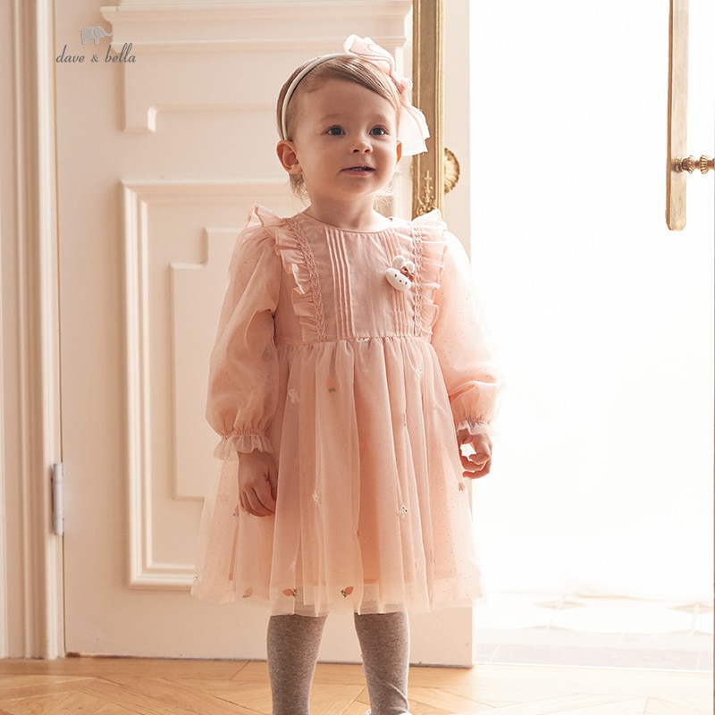 Dave Bella Girl's Dress Children's 2023 New Autumn Princess Dress Floral Charm Sweet Classy Noble Fashion Party Outdoo
