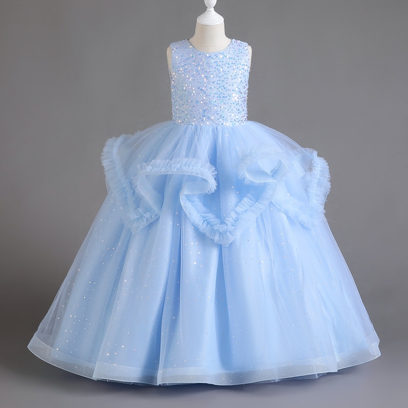 Elegant Sequin Bridesmaids Girls Dress White Lace Party Wedding Princess Kids Dresses For Girl Evening Birthday Children Costume