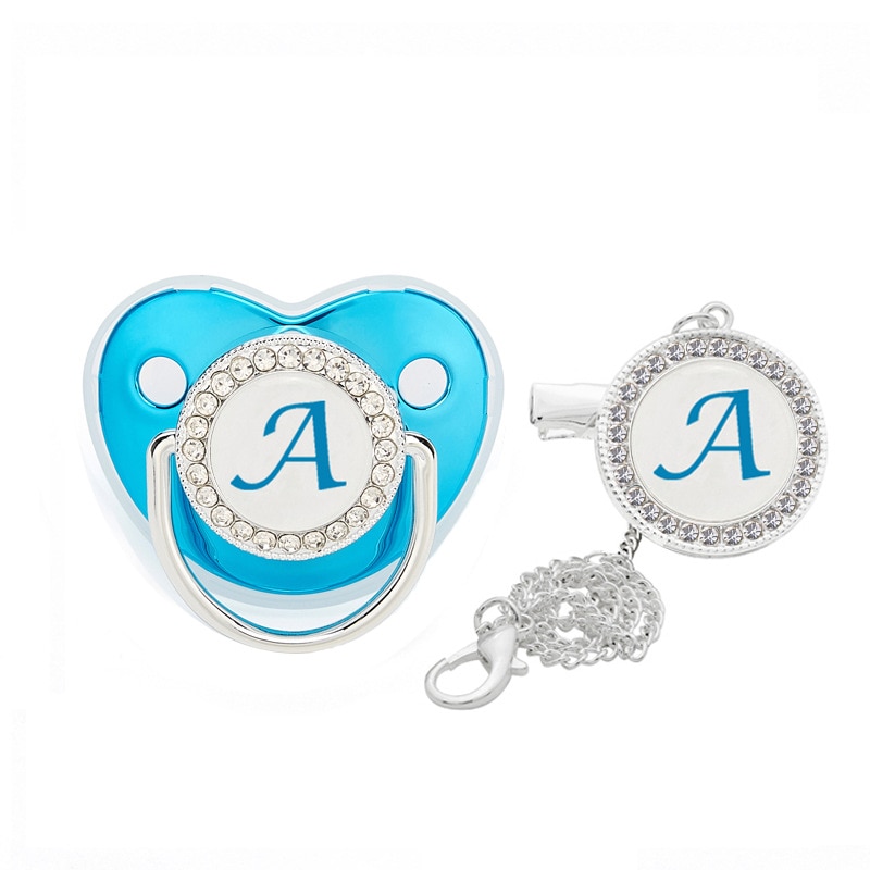 Blue 26 Name Initial Letters Baby Pacifier Chain Clip Silicone Dummy Nipple Newborn Pacifier For Baby Shower Gift