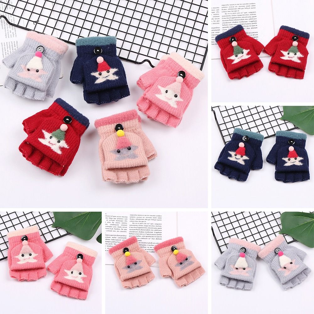 Christmas half finger Winter Warm Fingerless Mittens Baby Gloves Flip Top Convertible Gloves