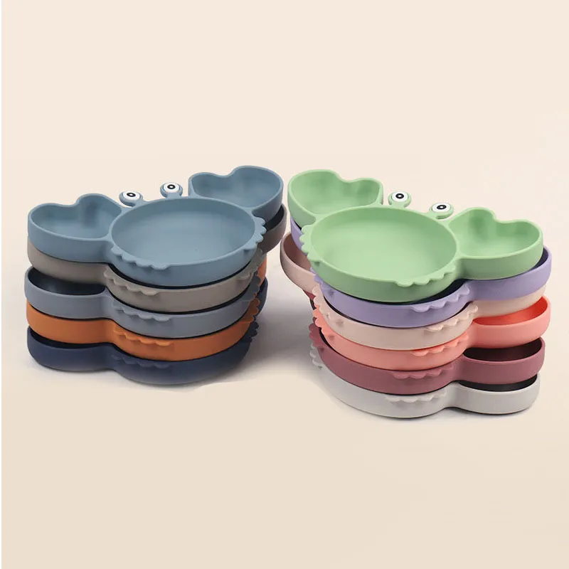 Baby Bowls Plates Spoons Silicone Suction Feeding Food Tableware BPA Free Non-Slip Baby Dishes Crab Food Feeding Bowl for Kids
