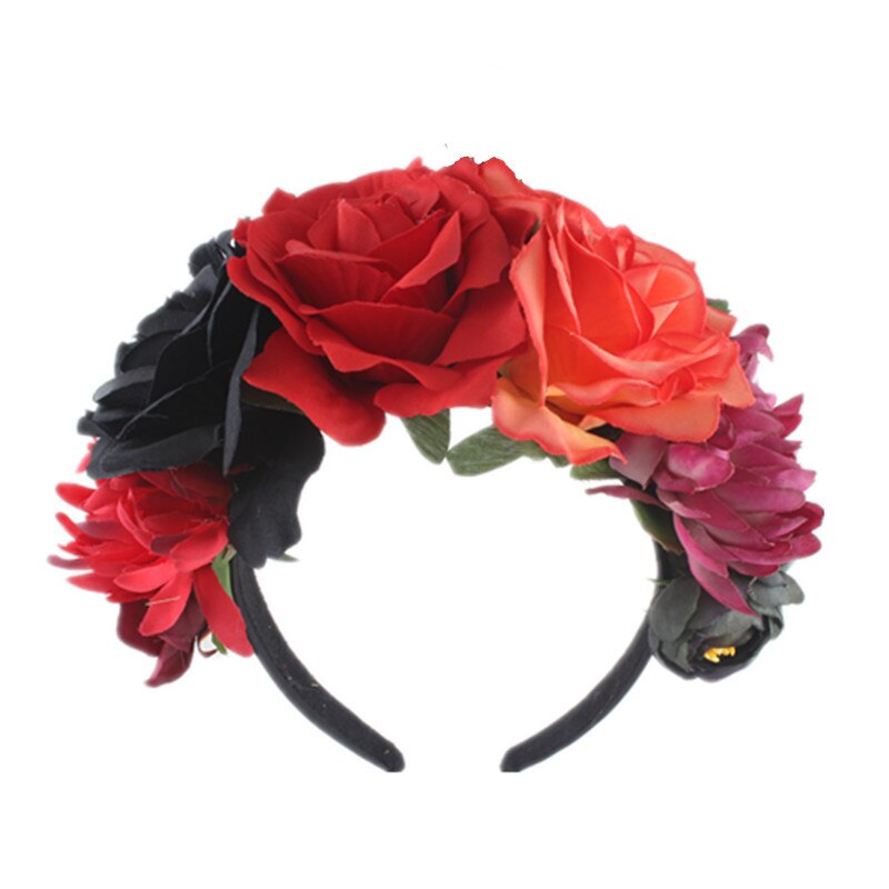 Women's Dia de los Muertos Rose Flower Costume Headpiece Halloween Day of The Dead Veil