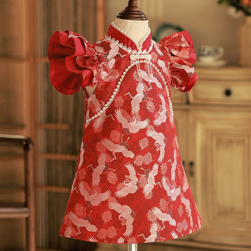 Children's Princess Vintage Gown Print Design Wedding Birthday Baptism Party Clothes Girls Easter Eid Dresses Flower Girl R