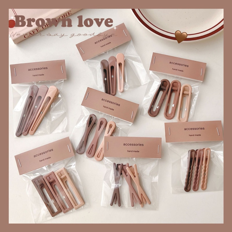 3pcs/bag Children Hair Clip Korean Style Milk Tea Coffee Color Series Barrettes for Mother&Kids Teenagers Girl Hair Accessor