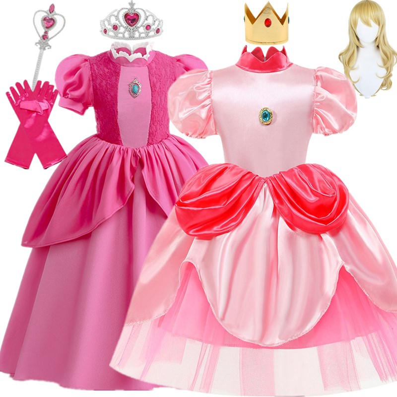 Peach Princess Cosplay Dress Girl Game Role Playing Costume Birthday Party Stage Performace Outfits 2023 Kids Hallowen Costumes