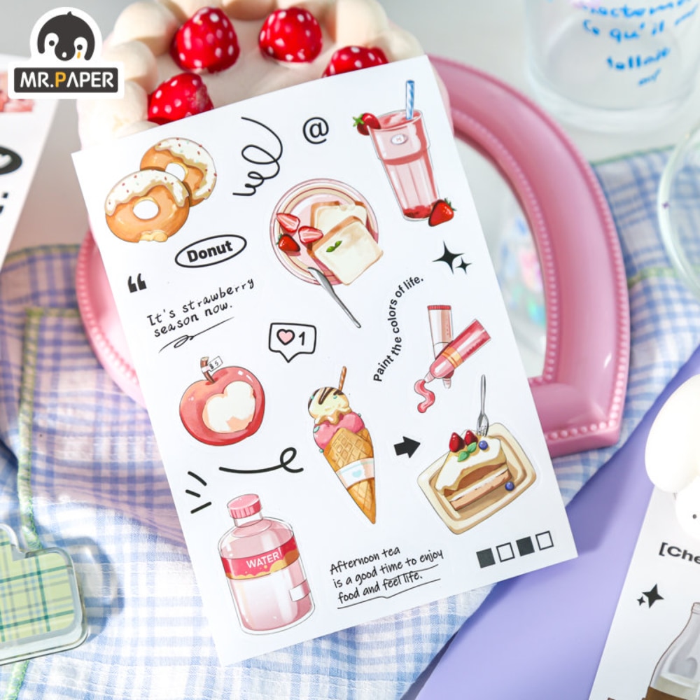 Mr.paper 2pcs/Bag Cute Stickers Dessert Series Exquisite Pattern Handbook Material DIY Decoration Sticker Stationery