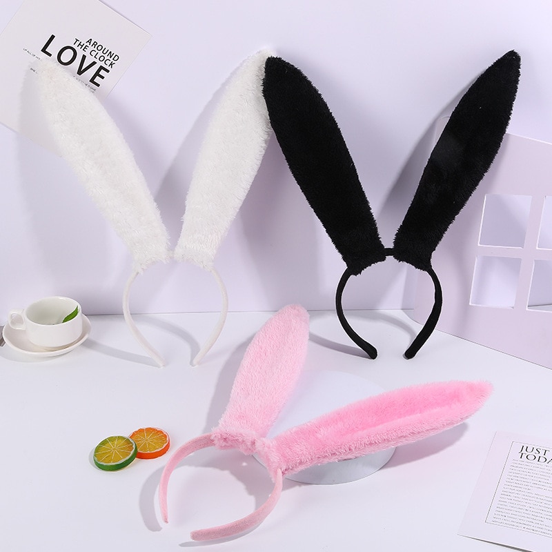 Lolita Fashion Easter Cosplay Long Bunny Ears Carrot Bow Hairband Plush Rabbit for Girls Women Birthday Party