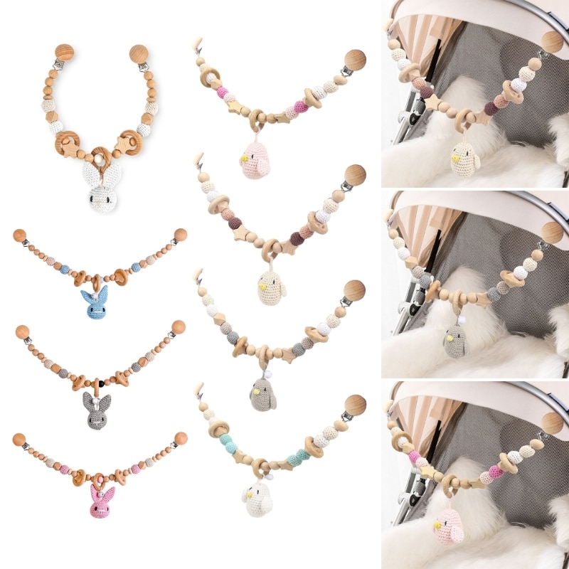Crib Hanging Pendant for Baby Crochet Bead Rattle Teether Stroller Pacifier Chain Infant TravelGear Pushchair-Decoration