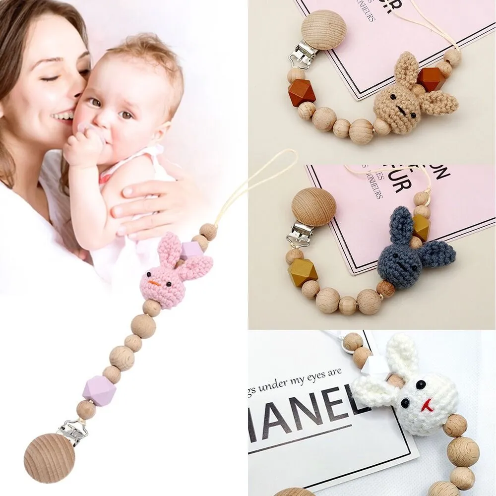 High Quality Teething Toys Cartoon Rabbit Beech Wood Baby Pacifier Clips Dummy Holder Pacifier Holder Soother Chain