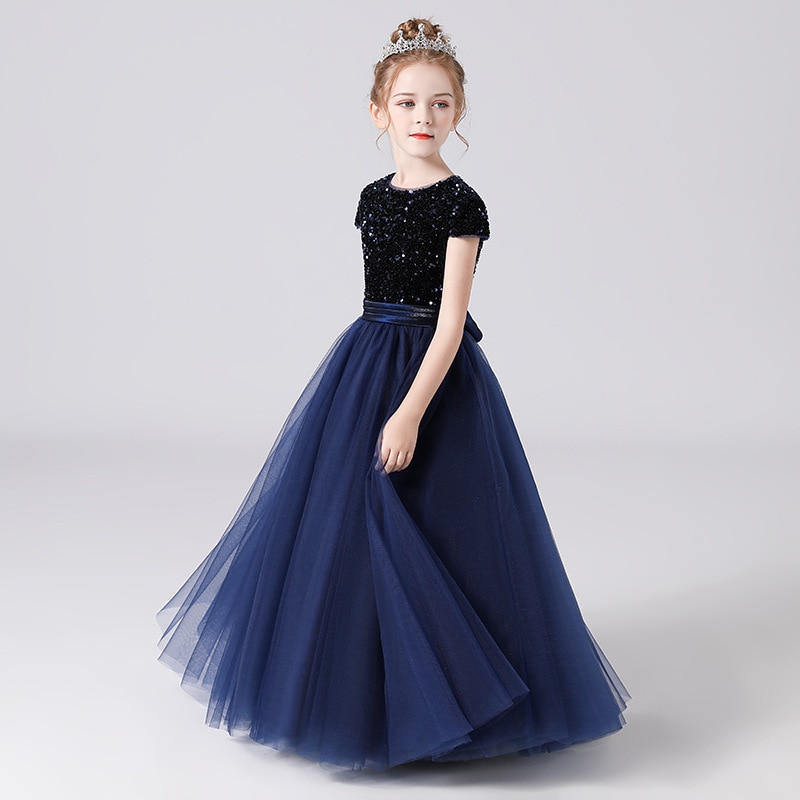 Formal Party Clothes For Girls Elegant Sequins Mesh Dress Wedding Birthday Christening Dresses For Girls 4-14 Years