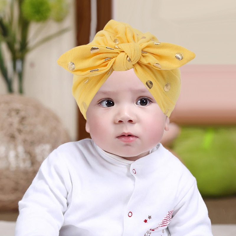 6 Colors Baby Bow Dot Hat Turban Candy Color Solid Cap Headscarf for Girls Boy Newborn Sweet Fashion Elastic Infant Accessories