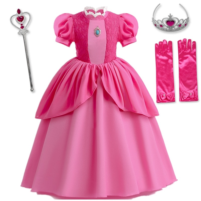 Peach Princess Dress For Girls Children Performance Clothes Carnival Halloween Birthday Party Festival Cosplay Dress