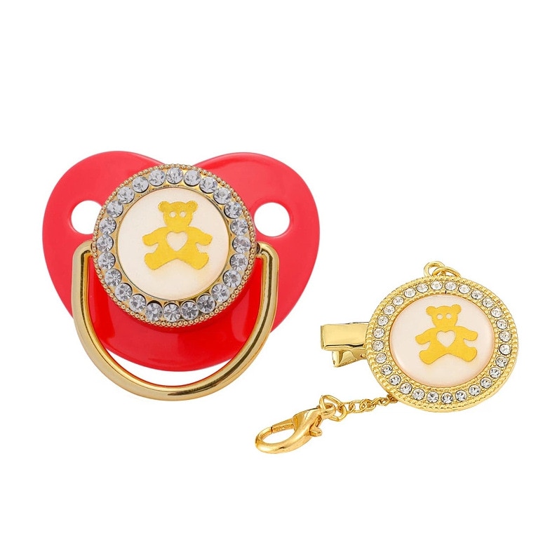 Bling Bling Luxury Pacifier Bear Infant Silicone Orthodontic Clear Baby Pacifier Nipple Sleep Soother 3-12 Months