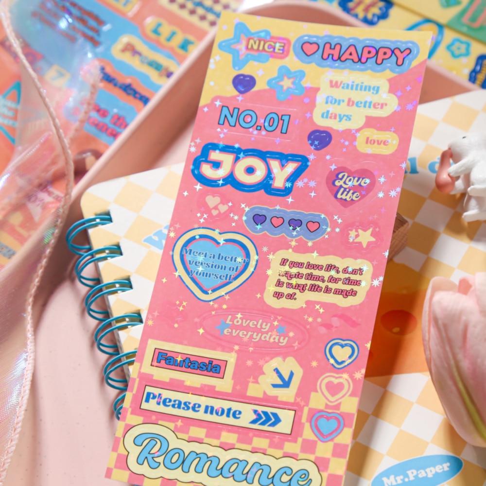 Mr.Paper Kawaii English Stickers Colorful American Retro Style Handbook DIY Materials Flat Sticker Stationery