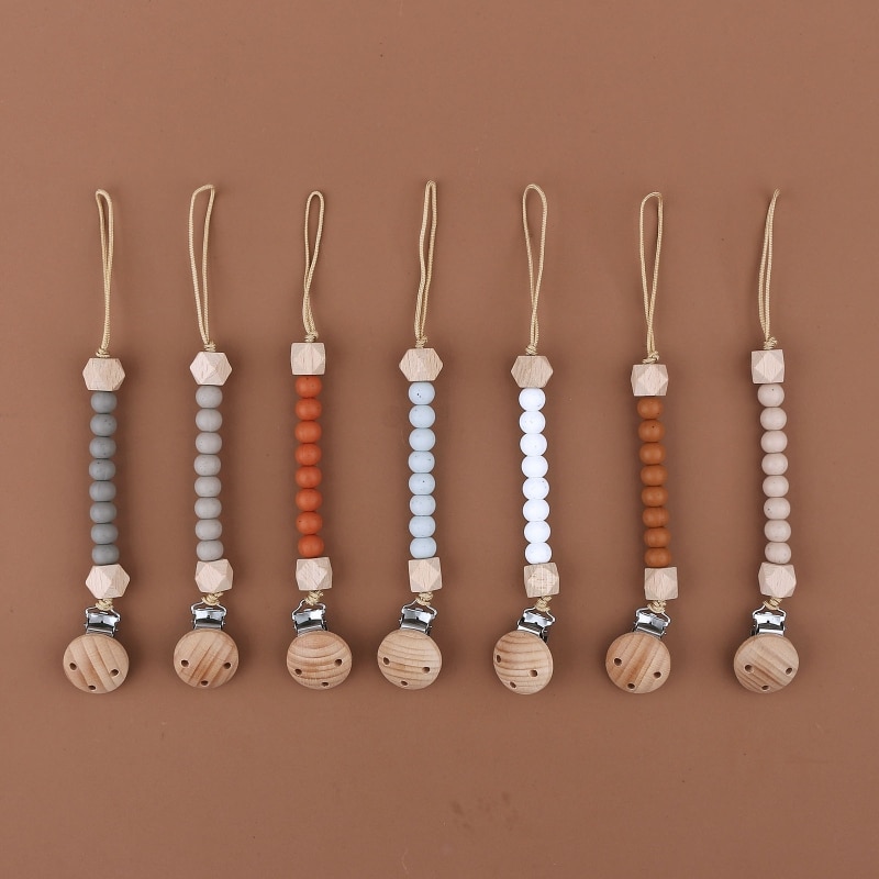 Pacifier Chain with Silicone Teething Beads Food Grade Teether Holder Pacifier Clips Safety Baby Soother Chewer Toy Clip 1560
