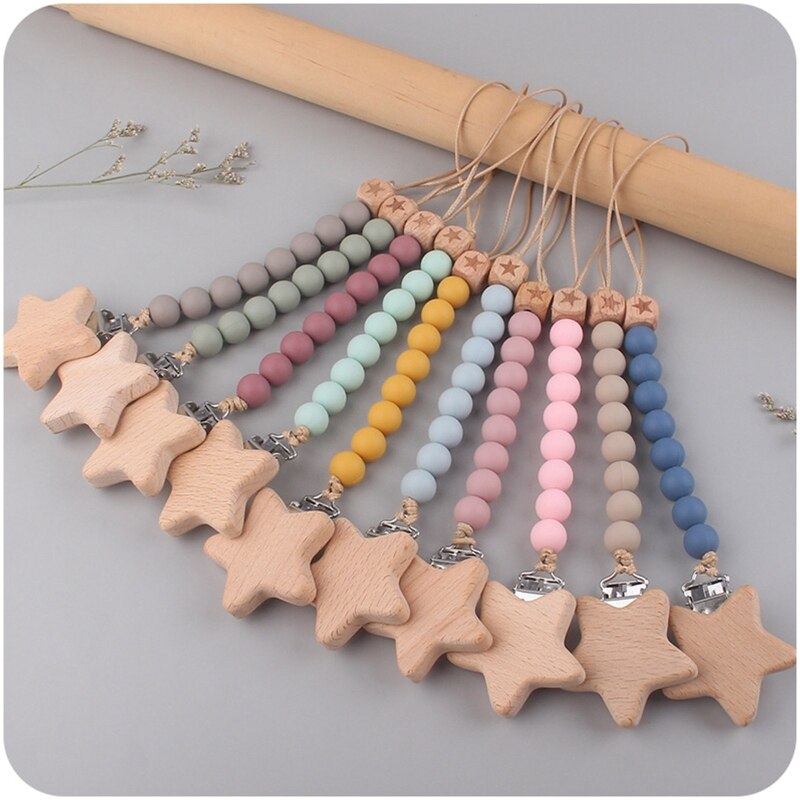 Baby Pacifier Clip Silicone Pacifiers Holder Chain Beech Teething Toy for Infant Girls Boys Chewing Playing Gift 1560