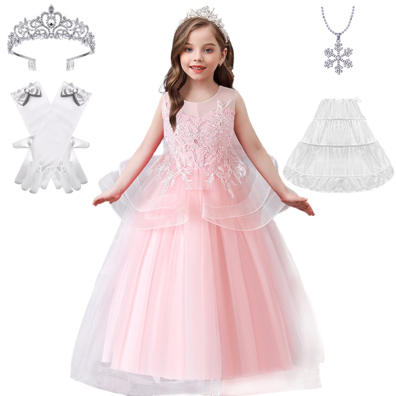 4-14 Years Young Girl Formal Occasion Lotus leaf Style Mesh Dresses Children Pageant Stage Walk Host Graduation Ceremony Costume