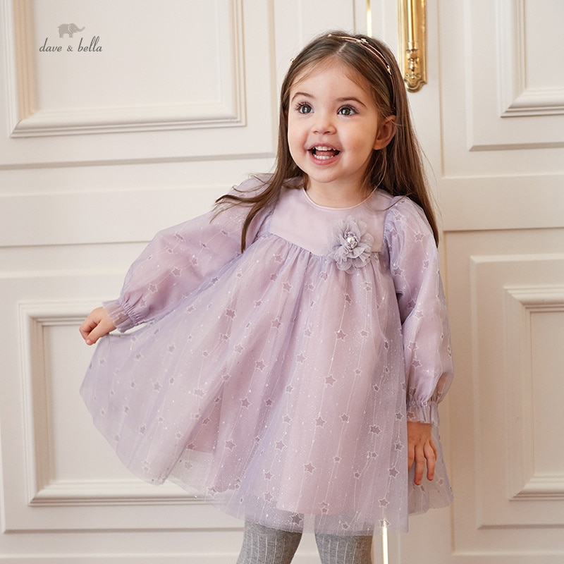 Dave Bella Girl's Dress Children's 2023 New Autumn Princess Dress Charm Sweet Classy Lovely Fashion Party Outdoor DB32