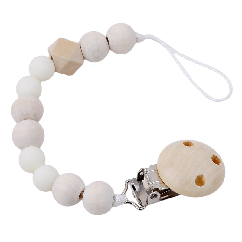 Baby Pacifier Clips Wooden Beads Teether Nipple Holder Newborn Teething Soother Pacifier Baby Holder Chew Toy Dummy Clips