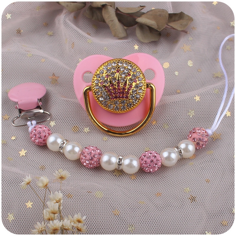 2Pcs Pacifier Clip Pink Blue Pacifier Holder Crown Infant Soother For Baby Dummy Chew Toy Shower Gift Accessories BPA Free