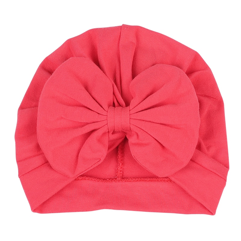 Infant Baby Boys Girls Casual Warm Turban Floral Dots Solid Big Bowknot Headwrap Newborn Hospital Caps (Dark Pink 0-6 Months)