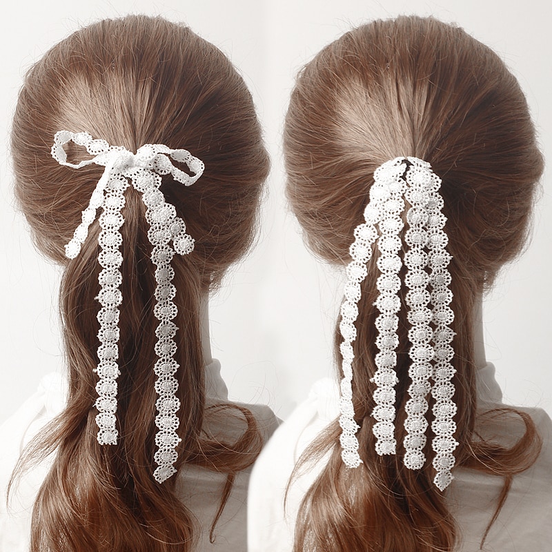 Girls Lace Long Tassels Hair Rope Fashion Children Weaving Bowknot Headband Kids Elastic Headwear Hair Accessories For Women