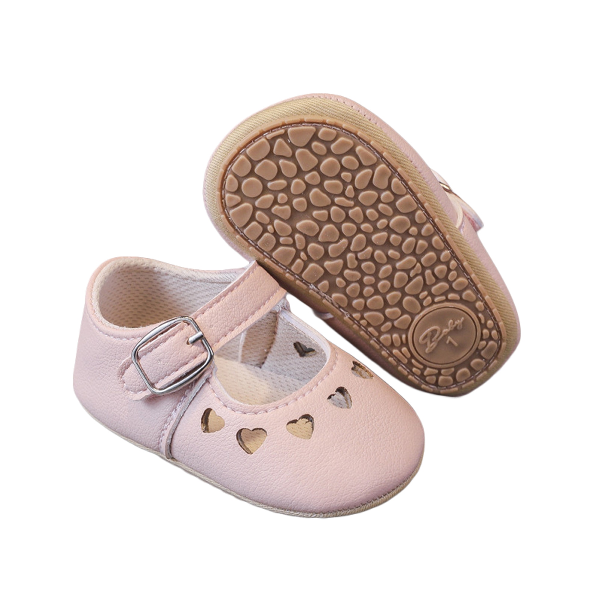 Blotona Baby Girls Princess Flat Shoes Heart Cutout Soft Sole Non-slip Newborn Infant Toddler Wedding Dress Walking Shoes