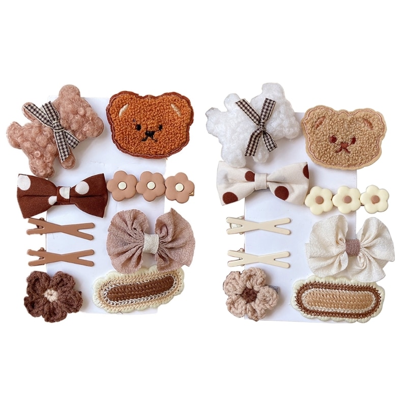 9pcs/set Girl Hair Clip Set Bear Hair Clip For Girl Bow Barrettes Flower Hair Clip Cute Hair Barrettes Kid Hair Clip P31B
