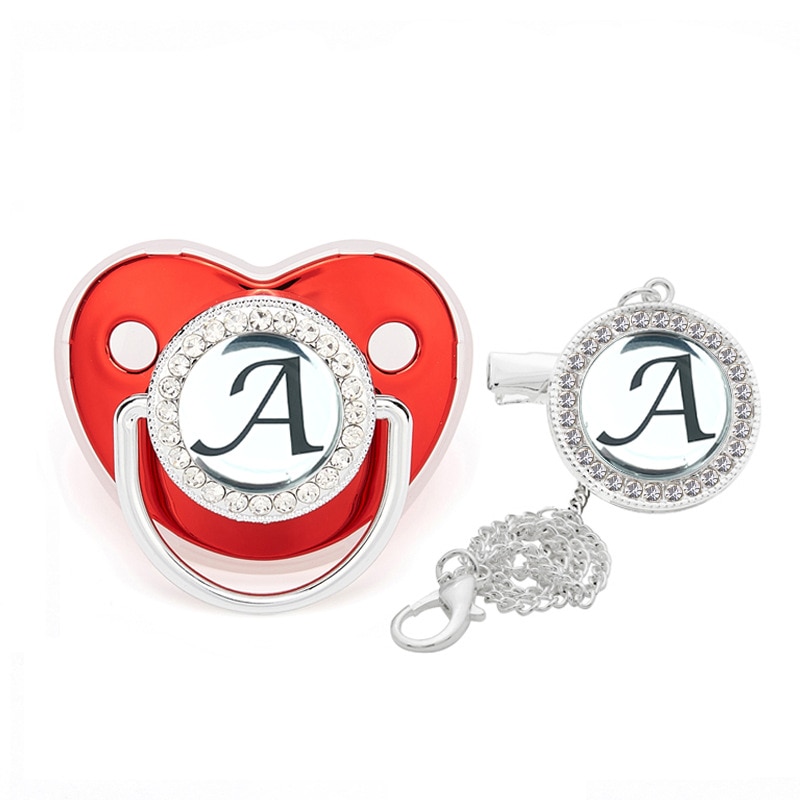Name Initial Letter Red Bling Baby Pacifier Clip Silicone Infant Bling Dummy Nipple Newborn Dummy Soother