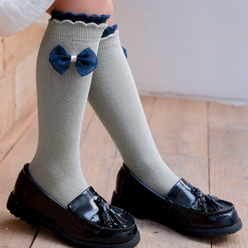 Cute Baby Girls Knee High Socks Bow Cotton Soft Children Kids School Socks Spring Autumn Long Socks Sweet Princess Style