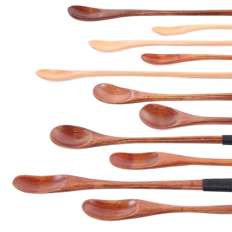 Wooden Milk Honey Soup Spoon Solid Wood Tableware Long Handle Teaspoon Coffee Spoon Stir Stick Kitchen Catering Utensil Tools