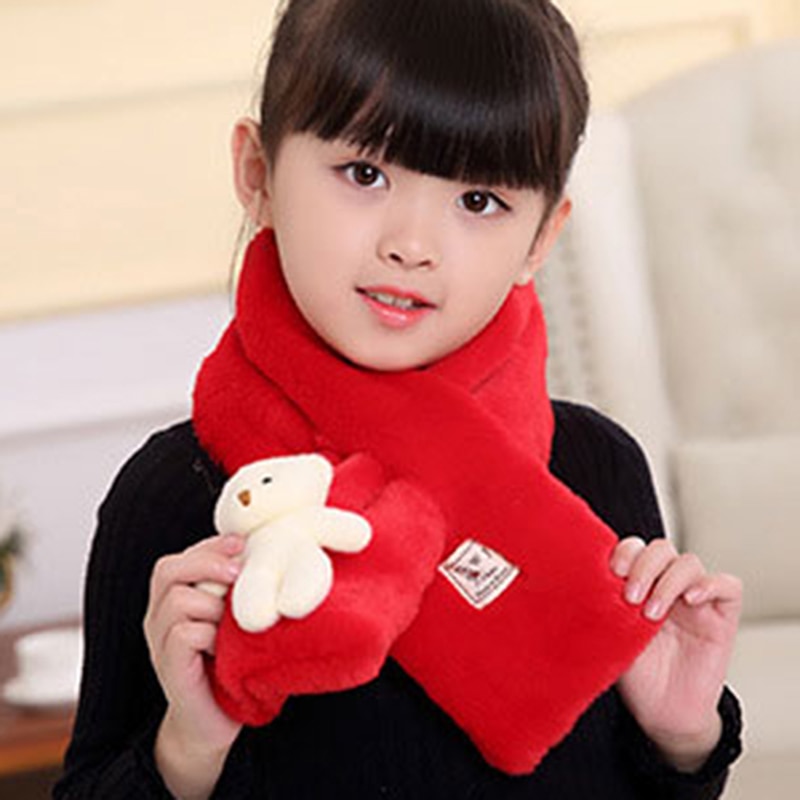 Autumn Winter New Imitation Rabbit Hair Pure Color Children'S Scarf Baby Boys Girls Plush Little Bear Neck Warm Scarves