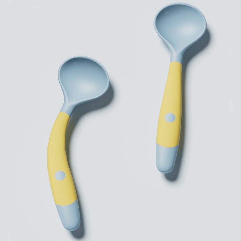 Baby Silicone Spoon Children Bendable Soft Spoon Soup Drinking Food Training Baby Tableware Smooth Surface Large Capacity Spoon