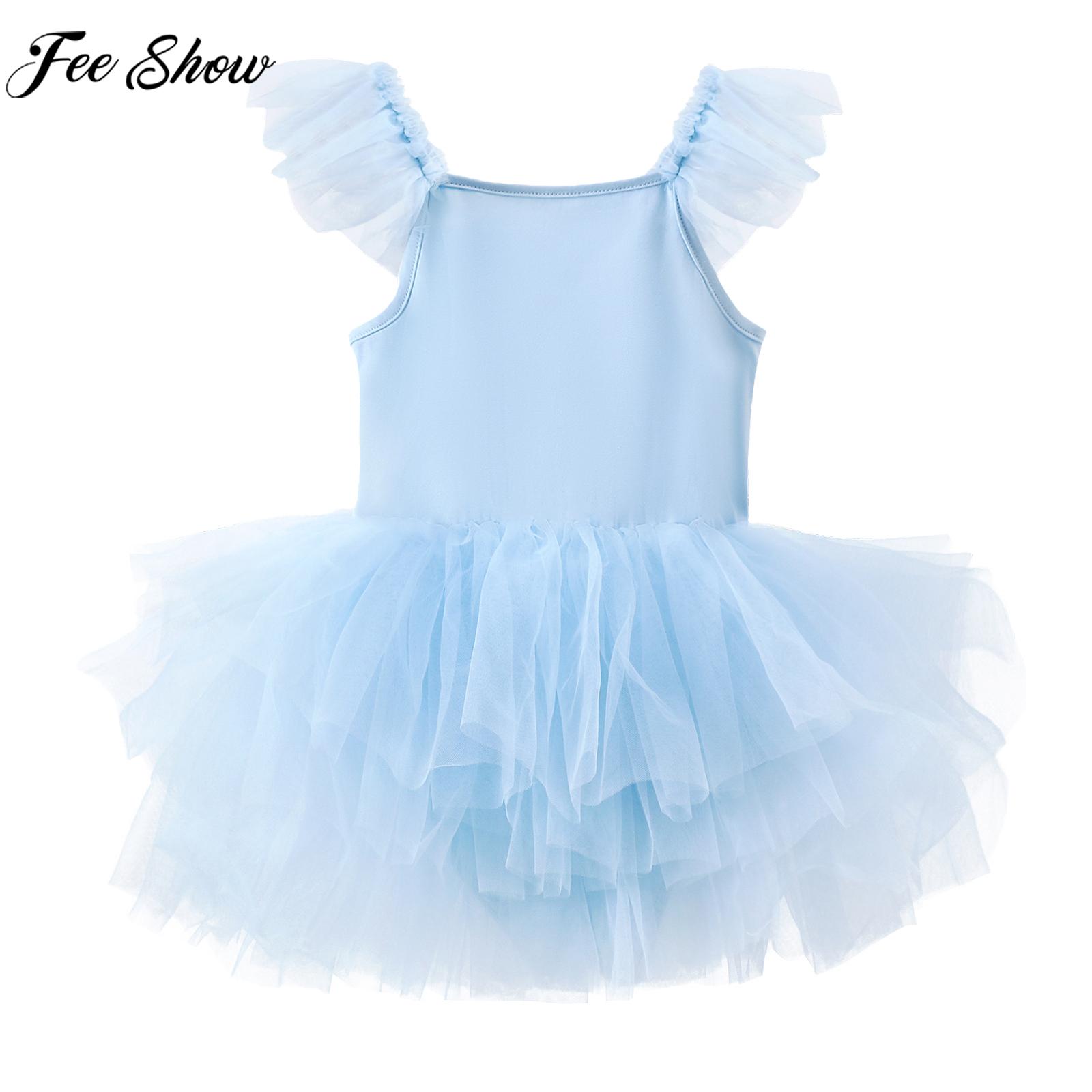 Little Girls Cute Ballerina Tutu Sleeveless Mesh Ballet Gymnastics Leotard Dress Dance Class Training Stage Performance Clothes
