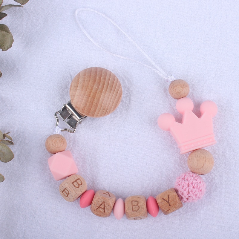 Baby Pacifier Clips Personalized Name Crown Teethers Pacifiers Dummy Nipple Holder Clip Chain Teething Toys Newborn Accessories