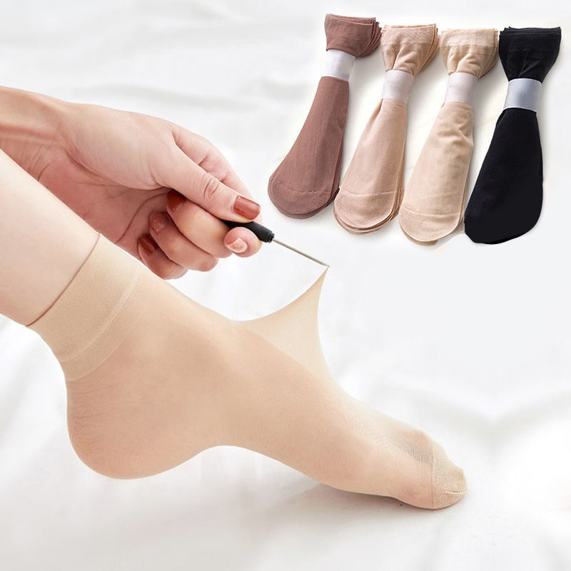 10 Pairs/lot Skin Black Gray Color Transparent Thin Women Crystal Silk Socks Nylon Fashion Ladies Summer Short Ankle Silk Socks