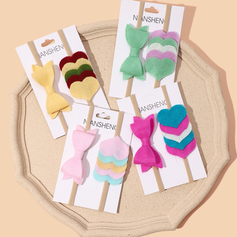 Felt Cloth Baby Girl Headbands Love Bowknot Hair Band Elastic For Kids Skinny Nylon Hairbands Newborn Cute Accessories 2Pcs/Set