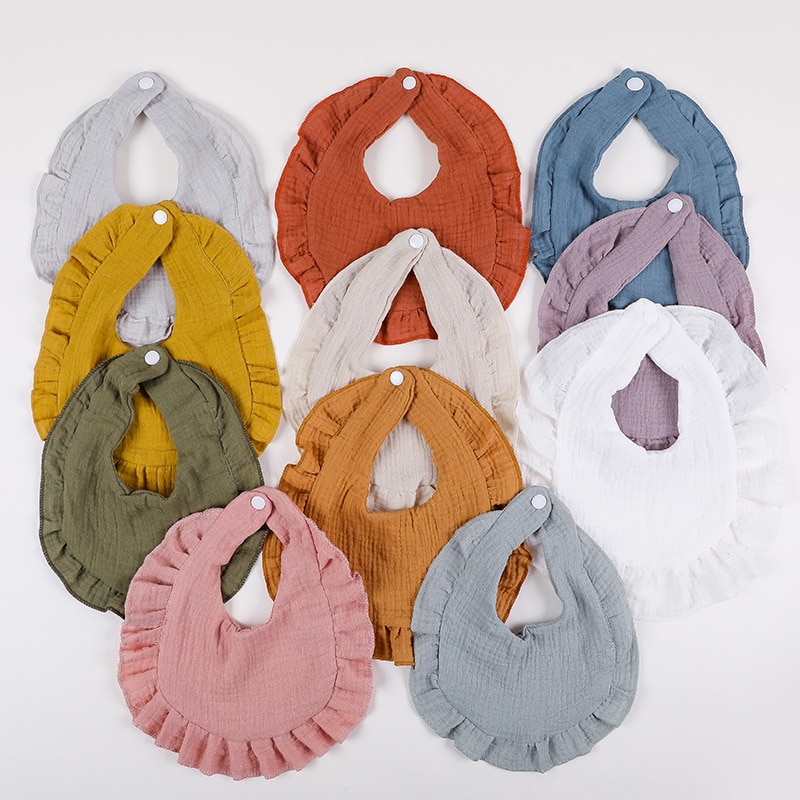 Korean Style Baby Feeding Drool Bib Ruffle Solid Infants Ruffles Saliva Towel Soft Cotton Burp Cloth For Newborn Toddler Kid Bib
