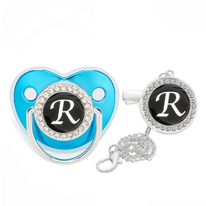 Luxury Blue Baby Pacifier Silicone Pacifier Name Initial Letter Teether Newborn Dummy Infant Nipple Baby Shower Gifts 3-18M